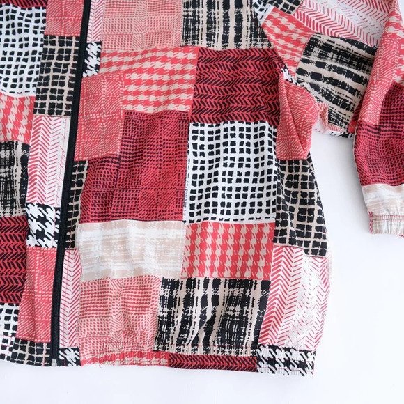 Vintage 90's Koret Sport Red & Black Patchwork Zip Windbreaker Bomber Jacket 26W - Picture 2 of 11